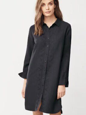 Garnet Hill Silk Linen Embroidered Tunic Dress — Bust 43" — Charcoal Grey Size 8